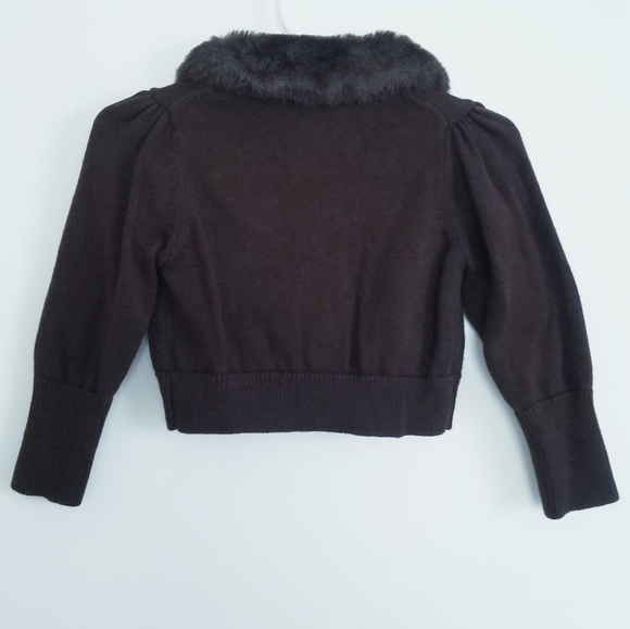 Baby GAP Brown Cardigan Sweater Faux Fur Collar Size 6-12 Months - Picture 7 of 10
